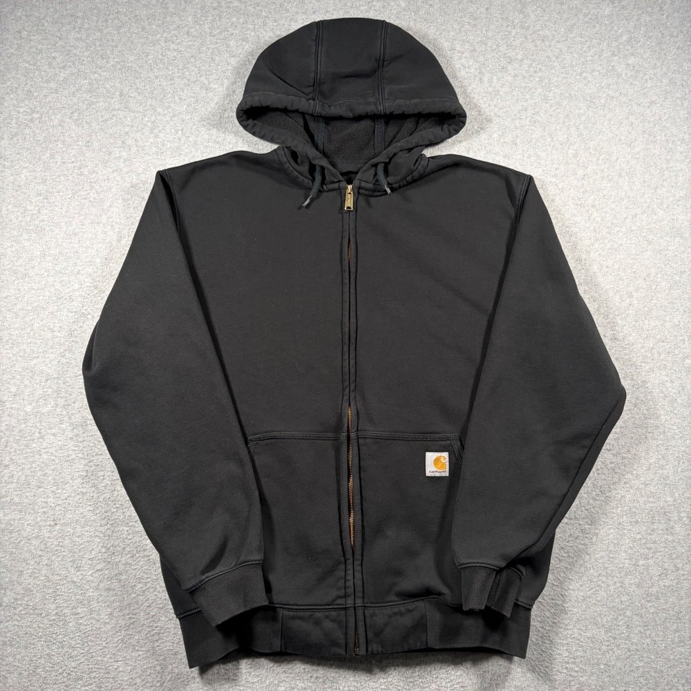 Carhartt Full Zip Hoodie Men Medium Black K122 BLK Loose Fit Heavyweight Jacket